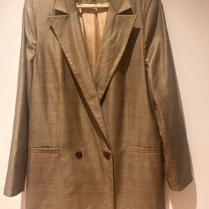 GANNI Plaid Silk & Wool Blazer – Size 42